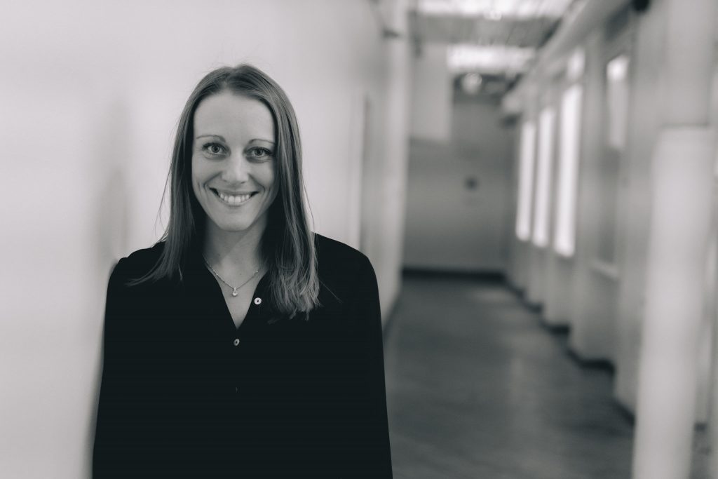 Black and white picture of copywriter Karina Barker